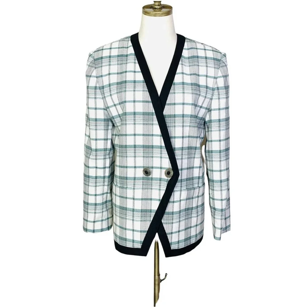 Vintage Plaid Double Breasted Blazer Jacket sz 10 | 2749 - Picture 1 of 9